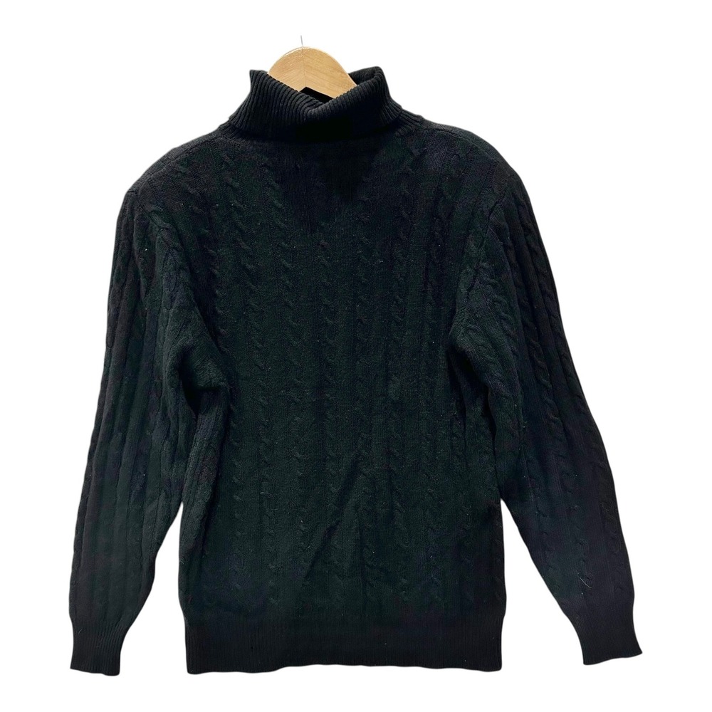 VTG Neiman Marcus Exclusive Black 100% Cashmere Cable Knit Turtleneck Sweater M
